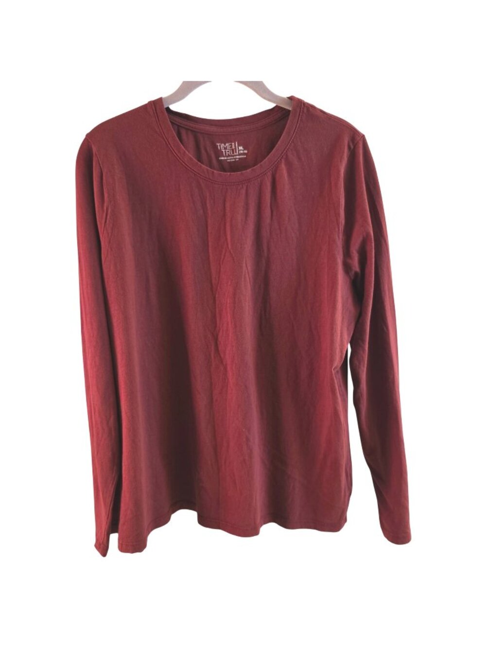 Time and Tru Burgundy Long Sleeve Crew Neck T Shirt Women XL Soft Casual Tee